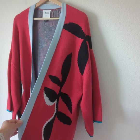 Anthropologie Sweater OS Red Floral Laetitia Rouget Botanical Kimono Cardigan - Picture 8 of 10